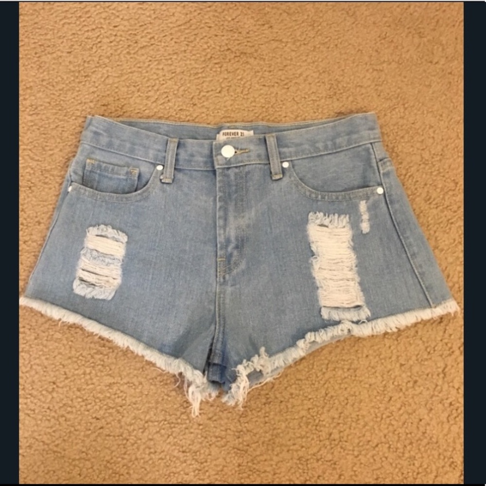 Forever21 Light Denim Frayed Shorts